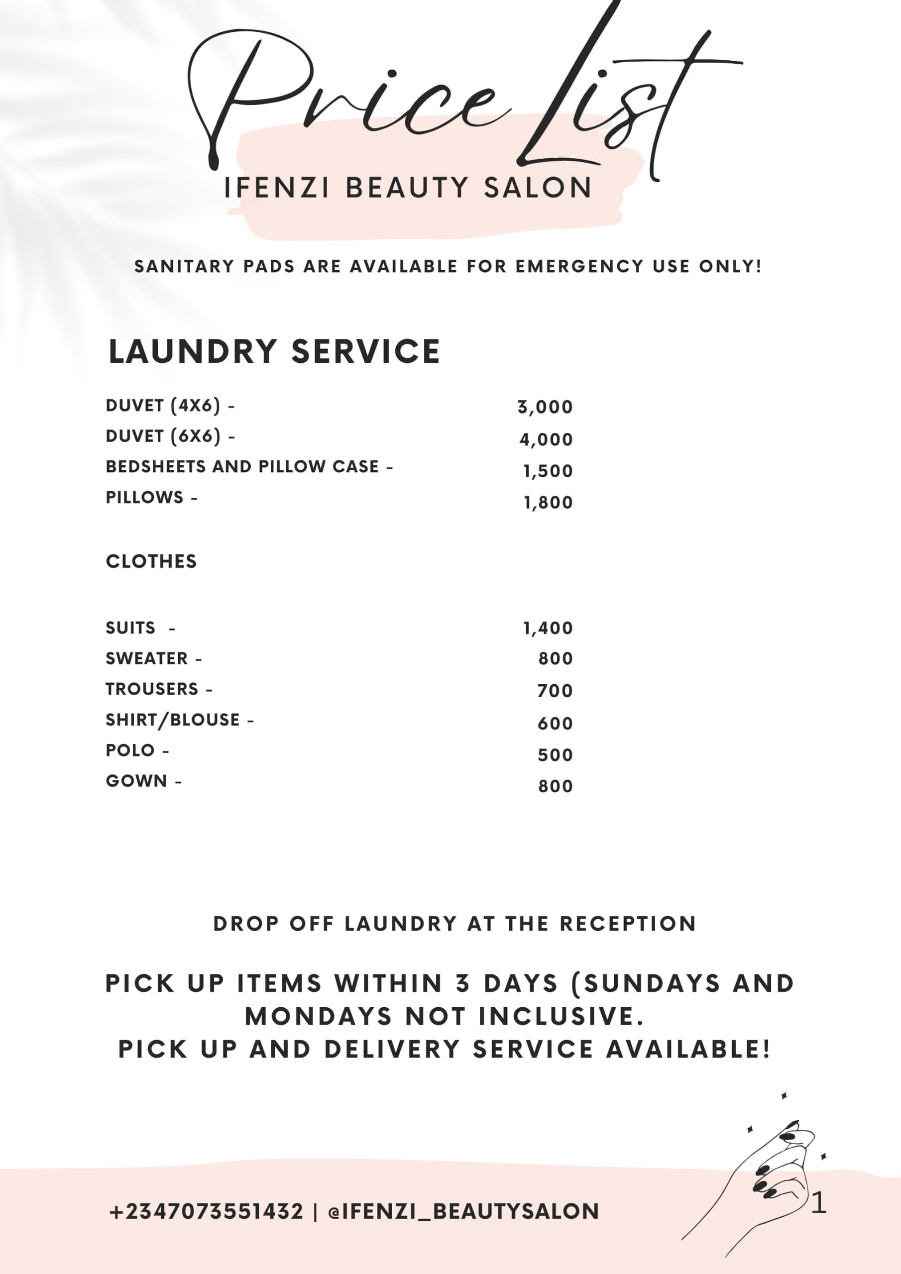 Price list page 1